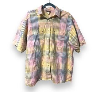 Vintage Timber Creek Pastel Plaid Short Sleeve Button Up Top Mens Size XL Spring